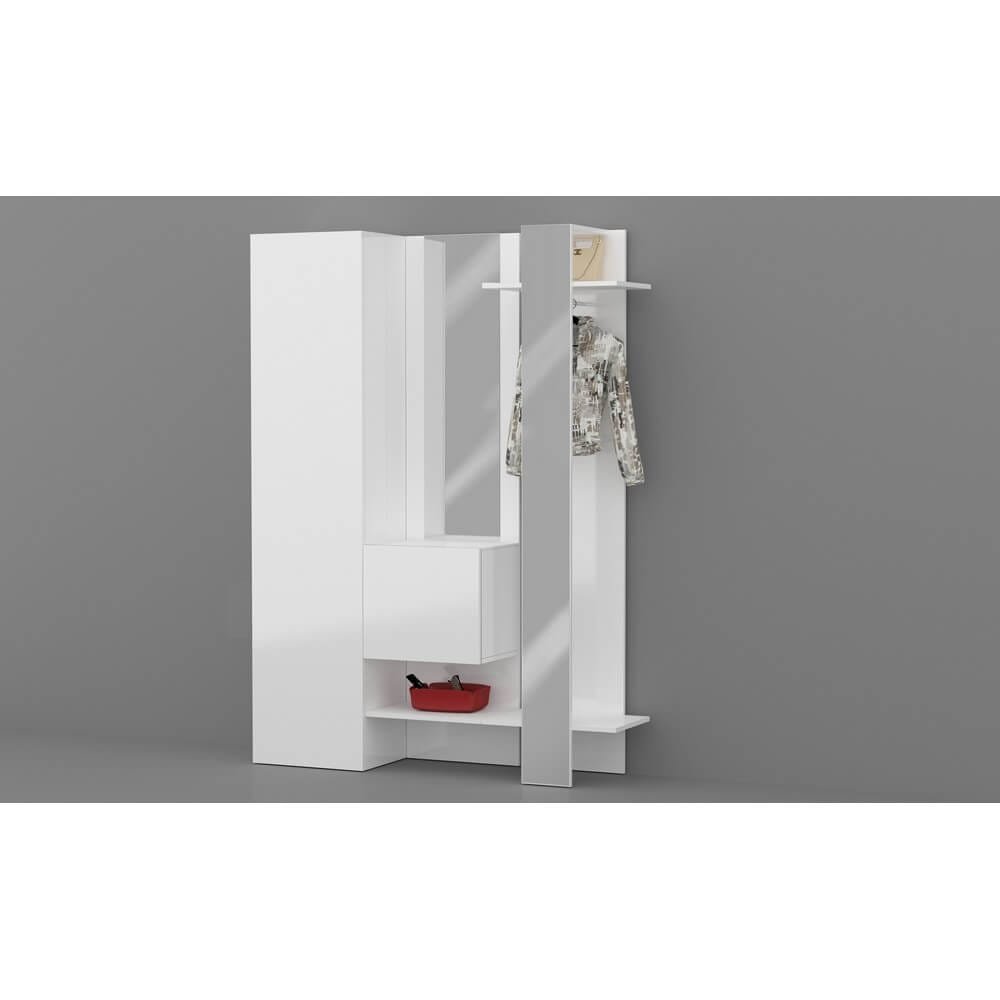 Mobile da ingresso con specchio armadietto e appendiabiti 140x35x191cm – PHOENIX