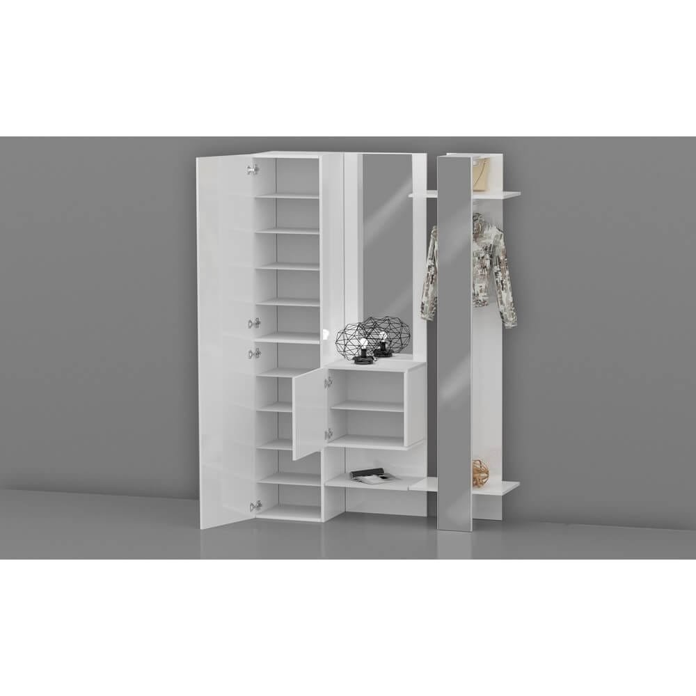 Mobile da ingresso con specchio armadietto e appendiabiti 140x35x191cm – PHOENIX