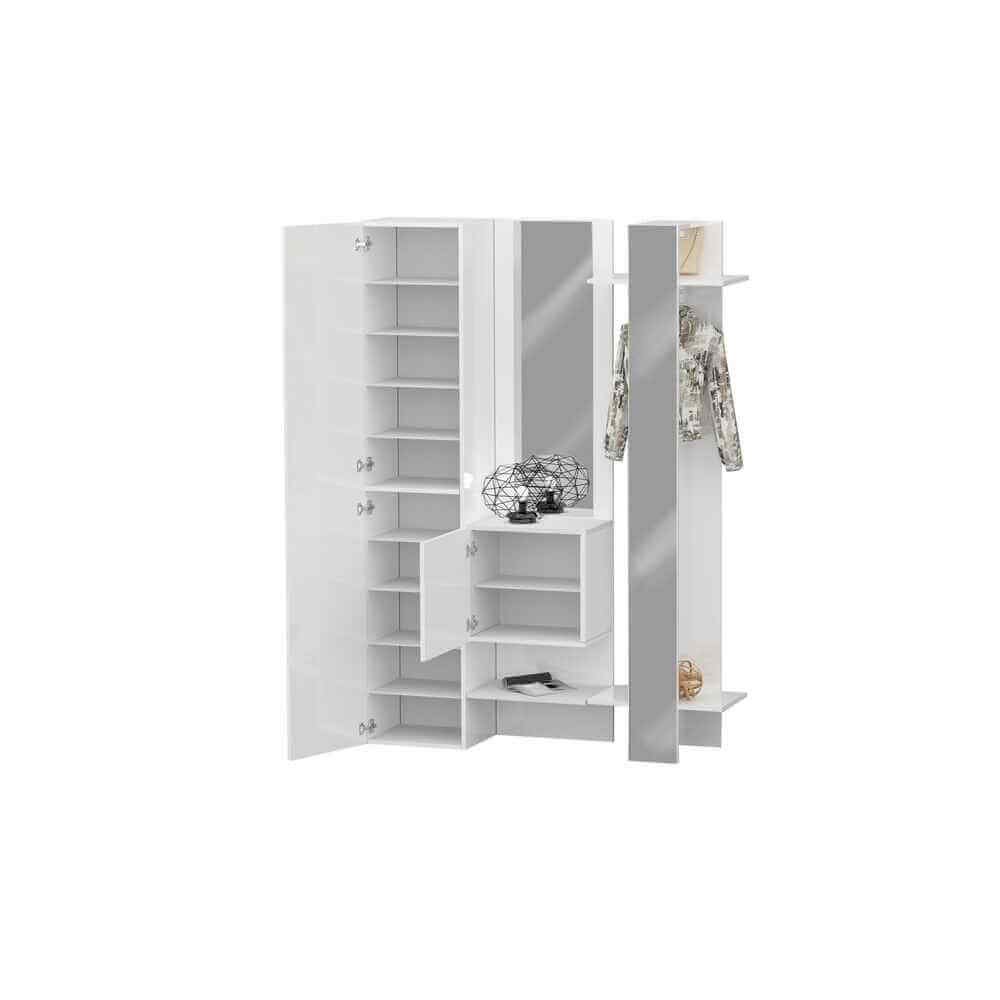 Mobile da ingresso con specchio armadietto e appendiabiti 140x35x191cm – PHOENIX