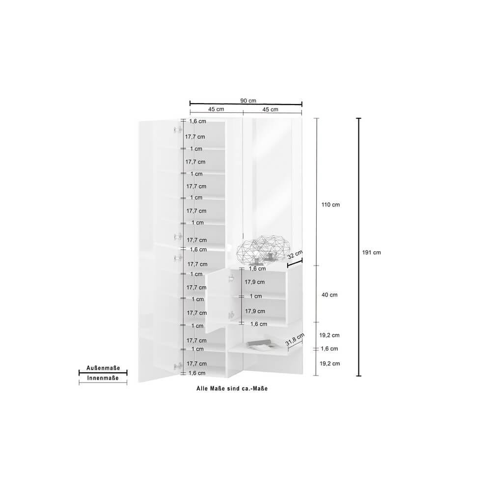Mobile da ingresso con specchio e armadietto 90x35x191cm – PHOENIX