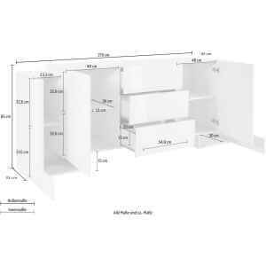 Madia 4 ante 3 cassetti per Soggiorno Moderna 210×35/45x85cm – APEX