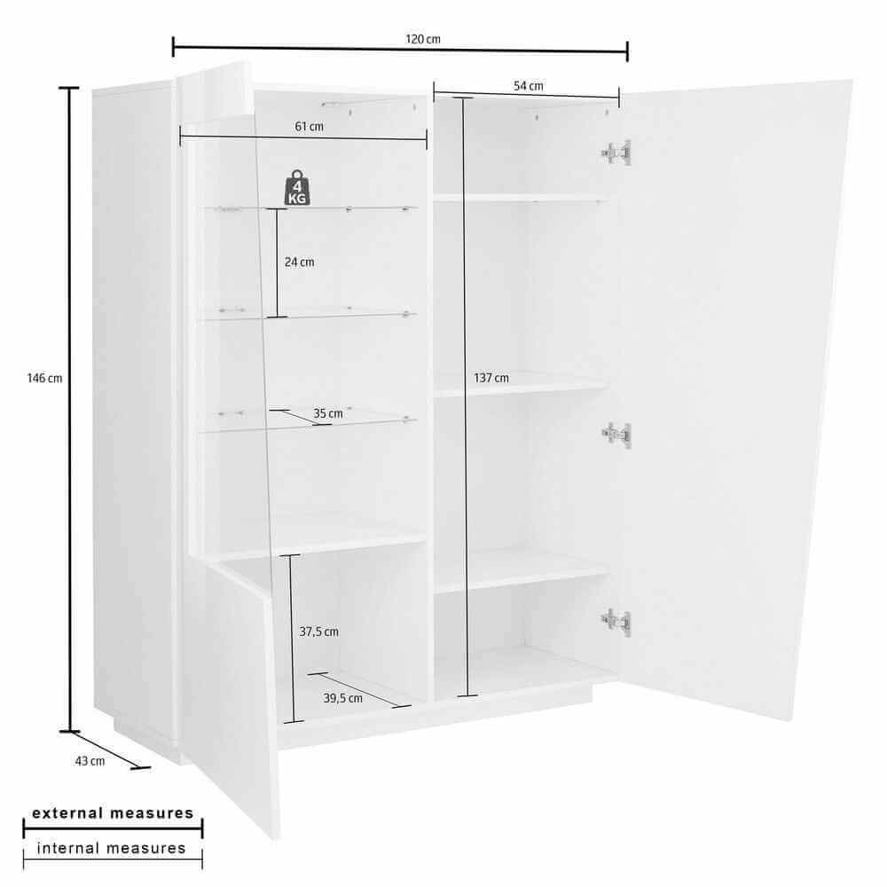 Vetrina 2 ante Moderna per Soggiorno E Sala Da Pranzo 120x43x146cm – GALAXIA