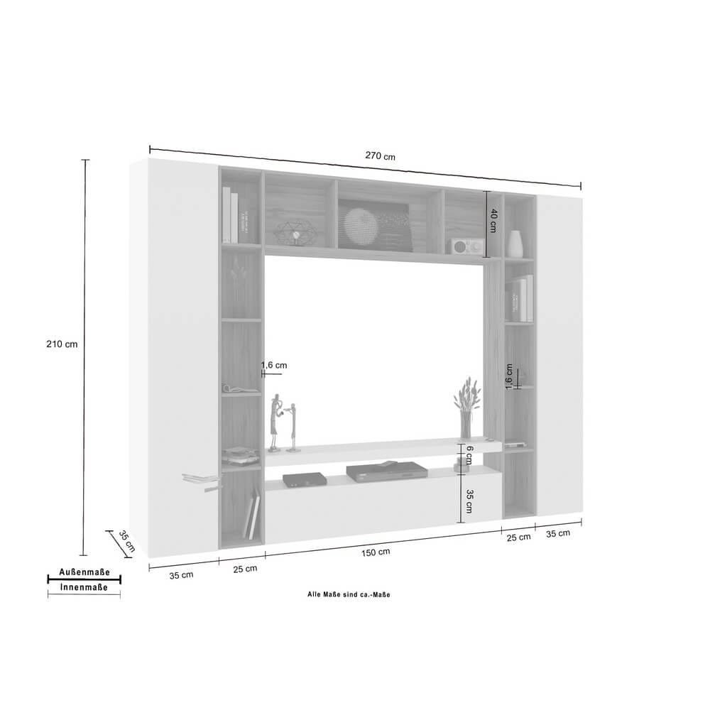 Parete Attrezzata Moderna per Soggiorno 270X35X210cm – CHRONOS