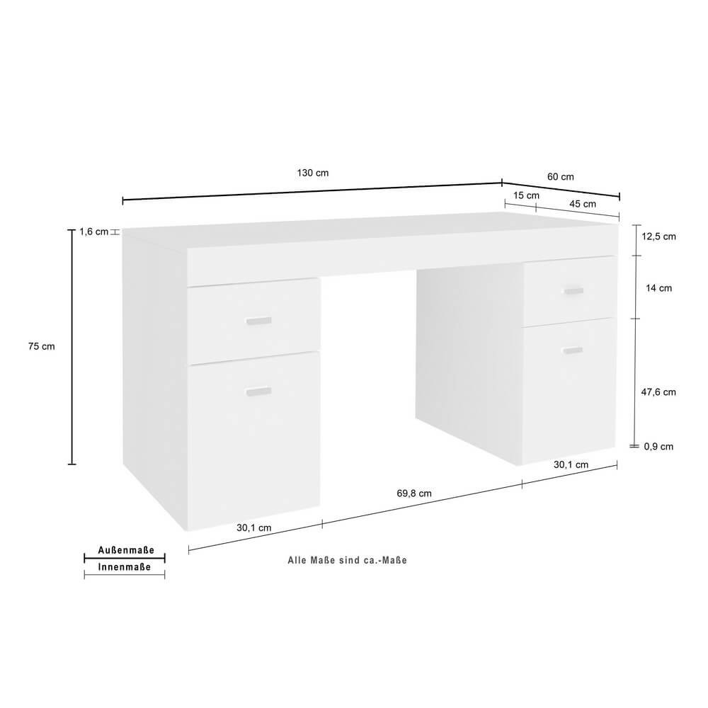 Scrivania Moderna Da Ufficio 130x60x75cm – ZEUS