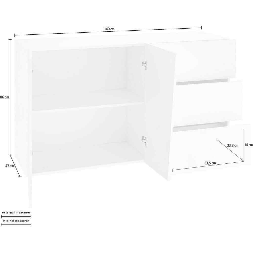 Madia con 2 ante e 3 cassetti per Soggiorno Moderna 140,9x43x86cm – GALAXIA