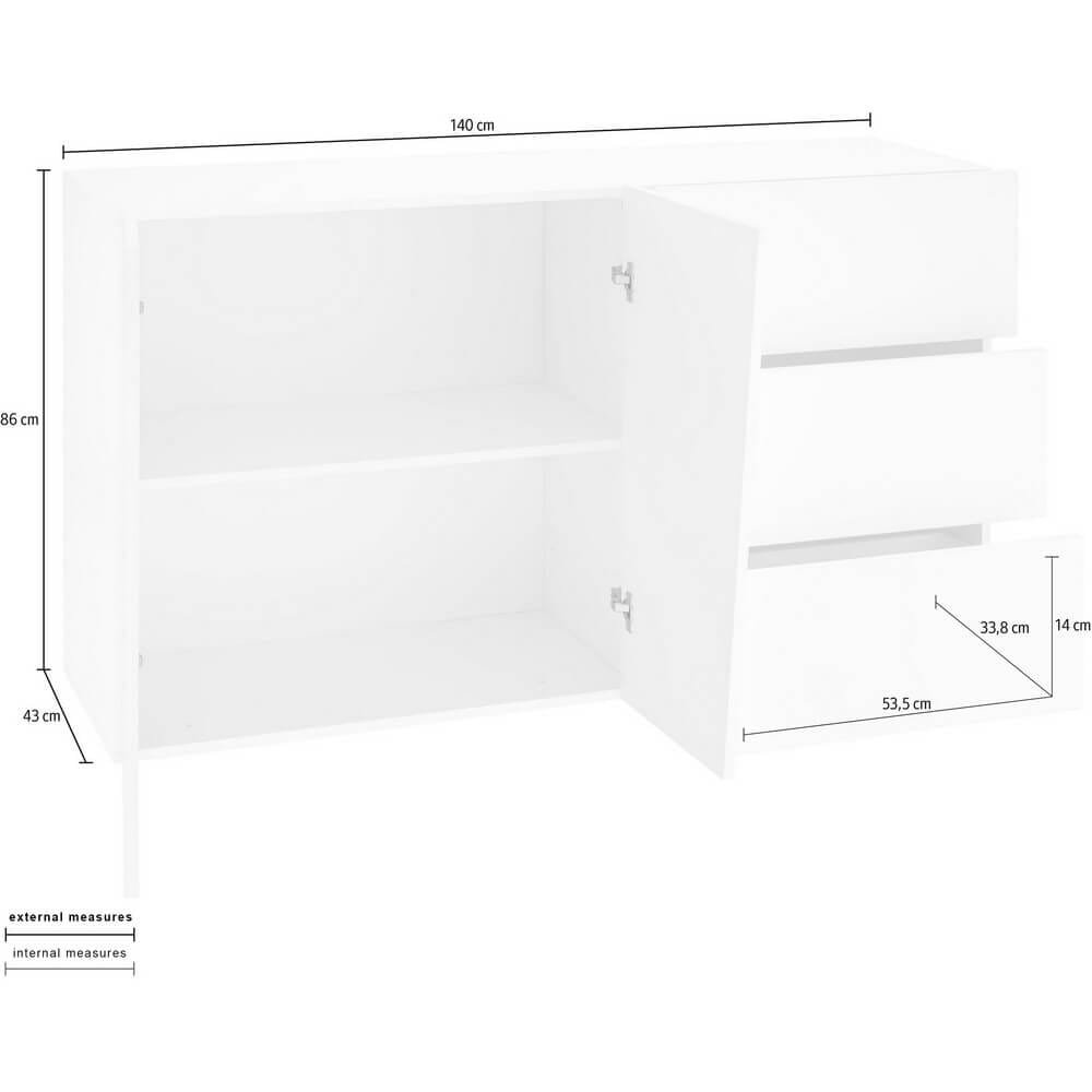 Madia con 2 ante e 3 cassetti per Soggiorno Moderna 140,9x43x86cm – GALAXIA