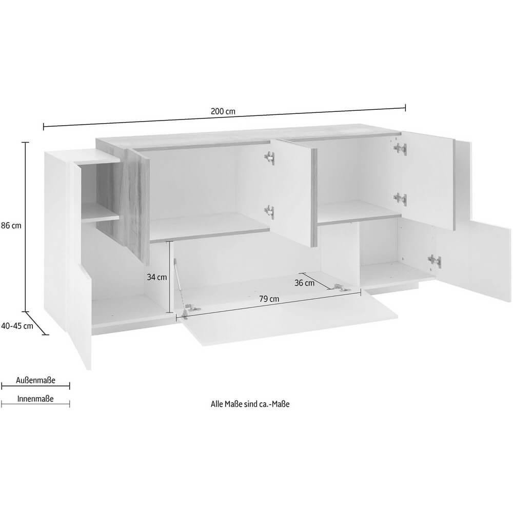 Madia 7 ante per Soggiorno Moderna 200×40/45x86cm – ZENITH