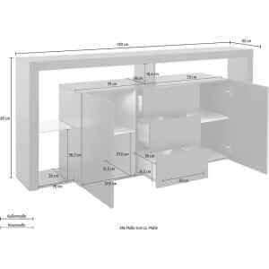 Madia moderna 2 ante con 3 cassetti 180x40x80cm – SOLSTICE