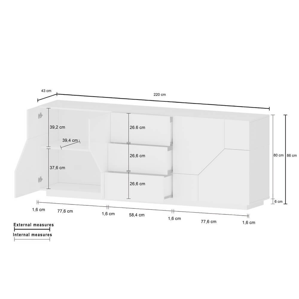 Madia 4 ante 3 cassetti per Soggiorno Moderna 2201,1x43x86cm – NEBULA