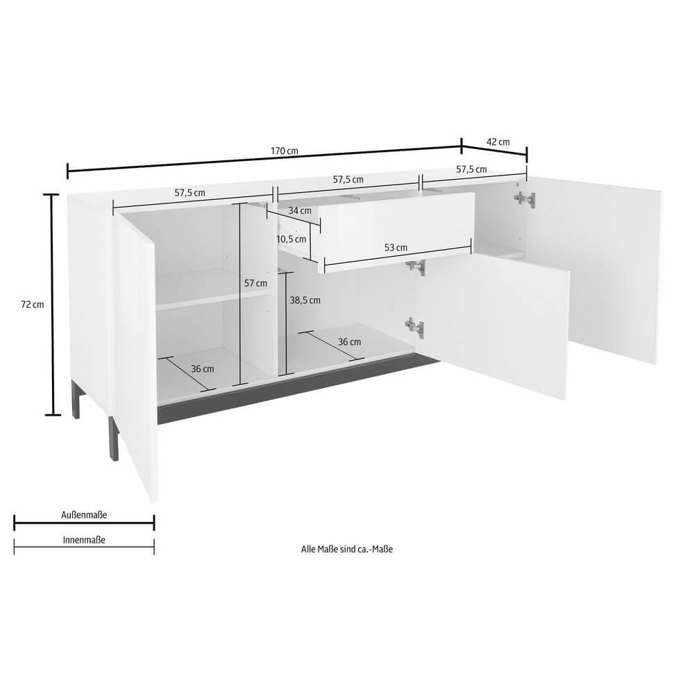 Madia 3 ante 1 cassetto per Soggiorno Moderna 170x40x47,7cm – NEXUS