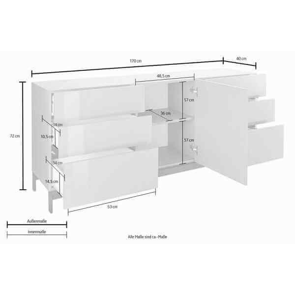 Madia 1 anta 6 cassetti per Soggiorno Moderna 170x40x47,7cm – NEXUS