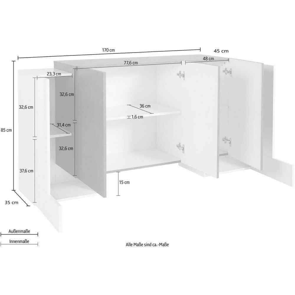 Madia 5 ante per Soggiorno Moderna 170×35/45x85cm – APEX