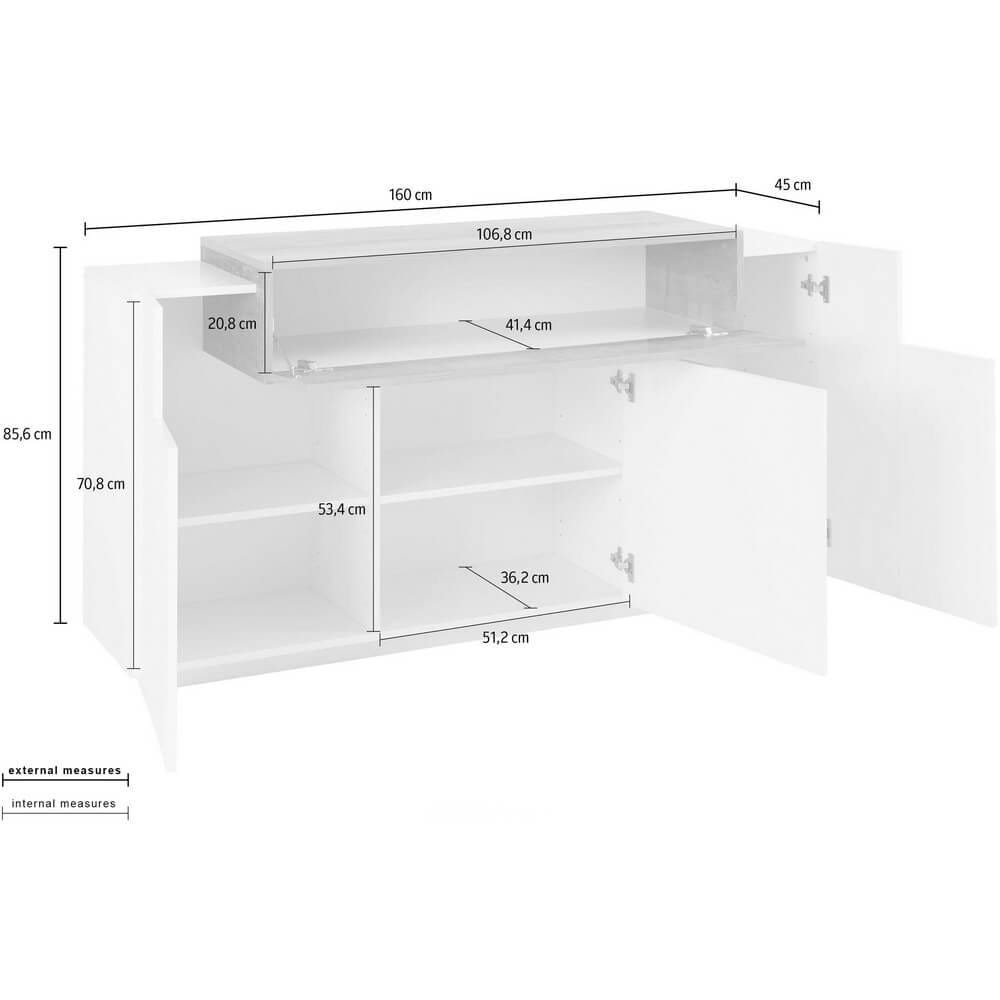 Madia 4 ante per Soggiorno Moderna 160x45x85,5cm – CELESTIA
