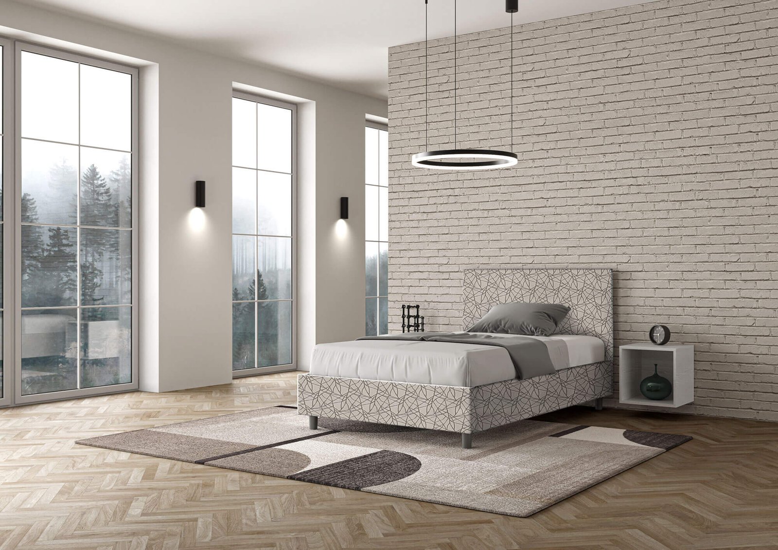 Letto una piazza e mezza rivestito in Tessuto Era – ADELE