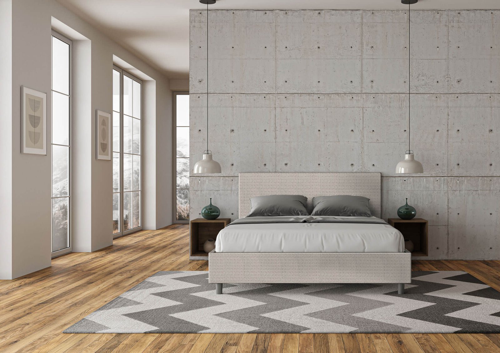 Letto Matrimoniale rivestito in Tessuto Labirinto – ADELE