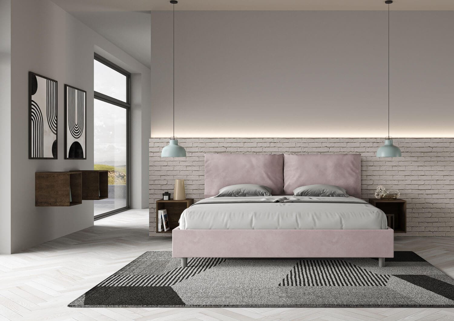 Letto Matrimoniale King size rivestito in Microfibra con cuscini xl – ANTEA LARGE