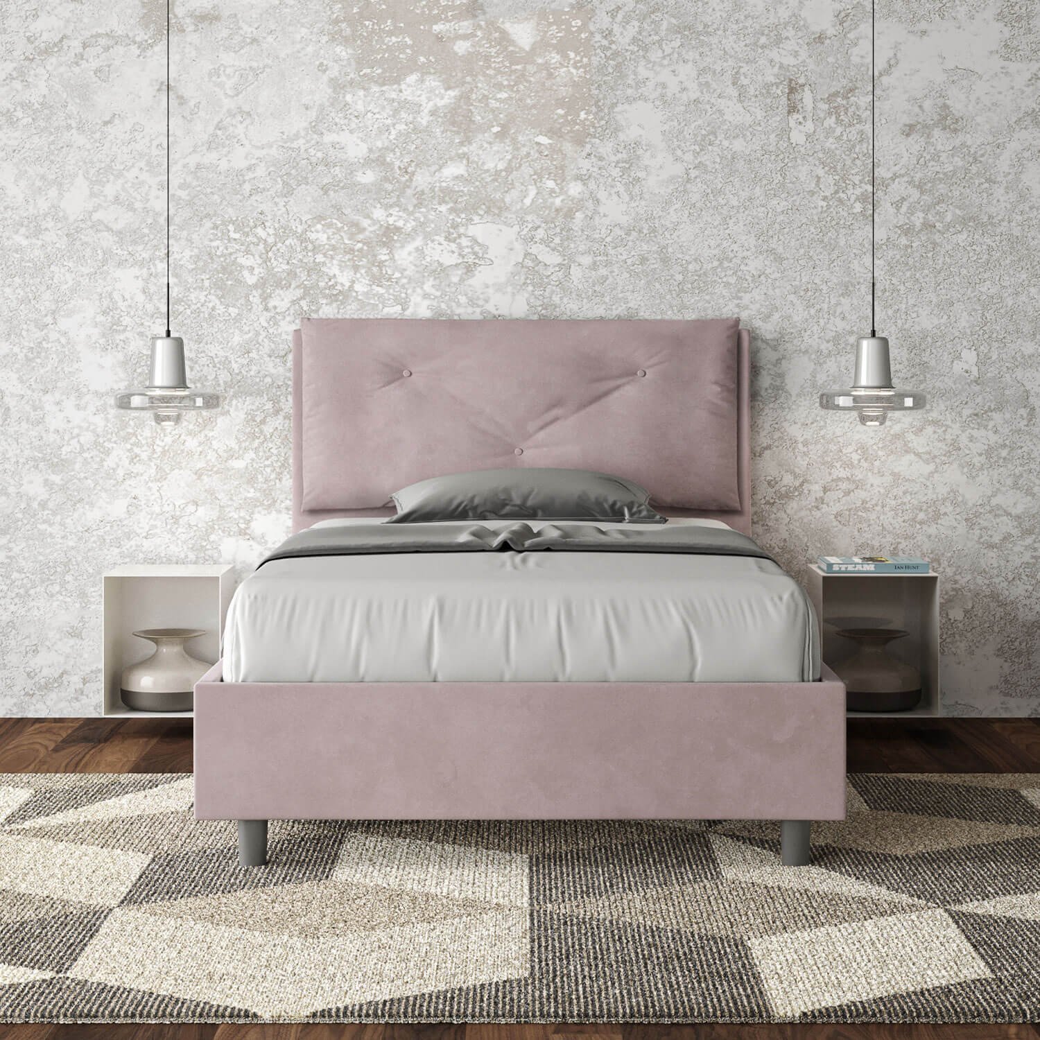 Letto una piazza e mezza rivestito in Microfibra con cuscini xl – APPIA LARGE