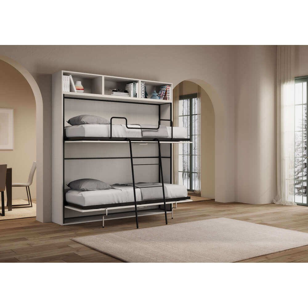 Letto a scomparsa doppio orizzontale con materassi composizione L – KANDO