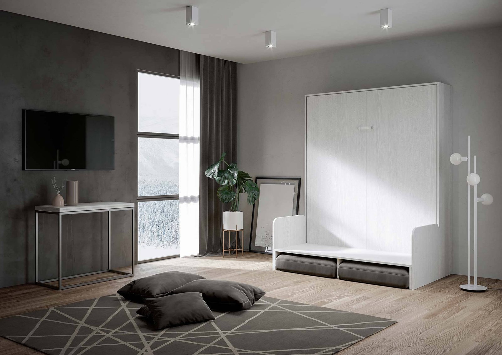 Letto matrimoniale a scomparsa 160 verticale con divano – KENTARO