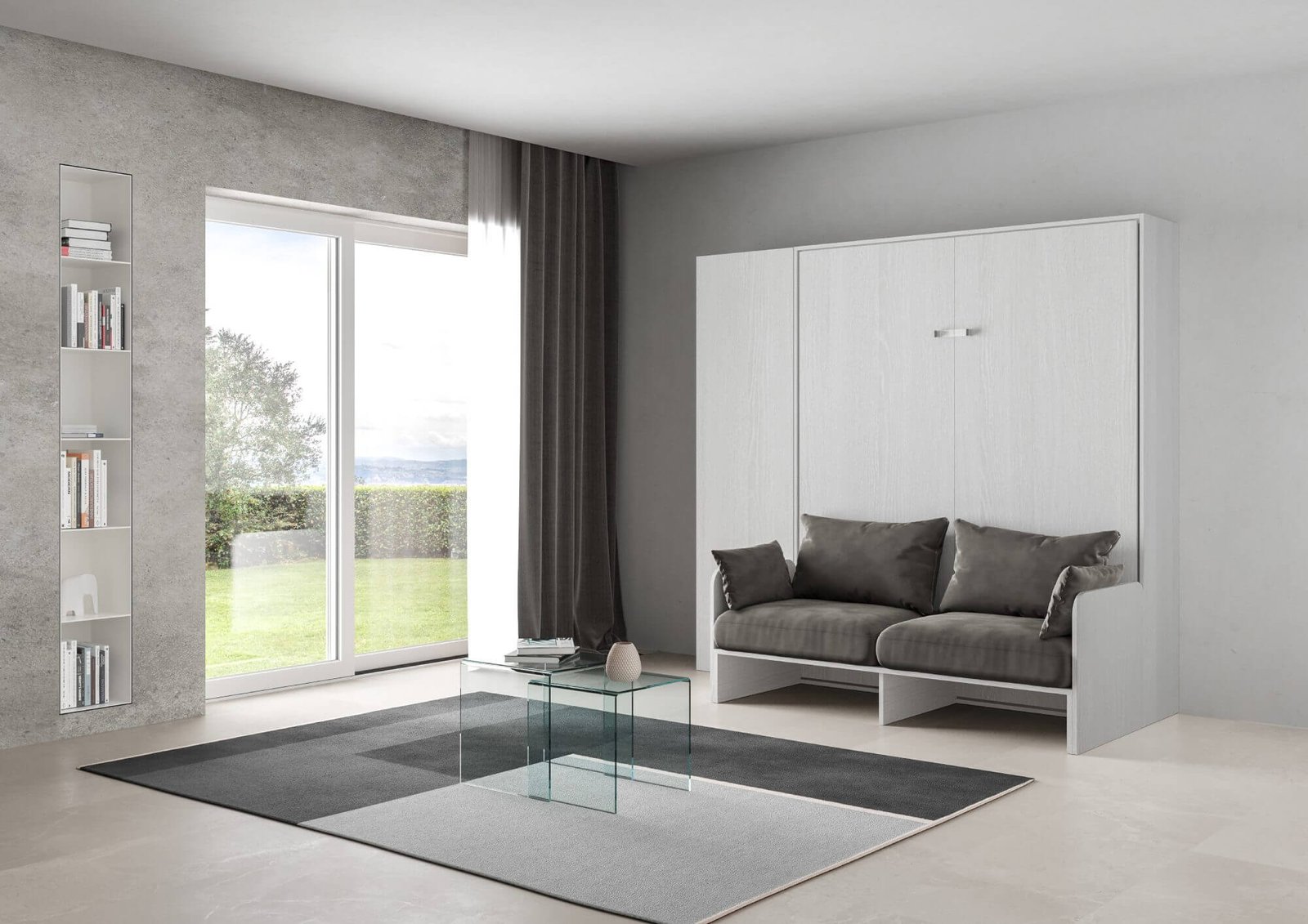 Letto matrimoniale a scomparsa 160 verticale con divano con colonna – KENTARO