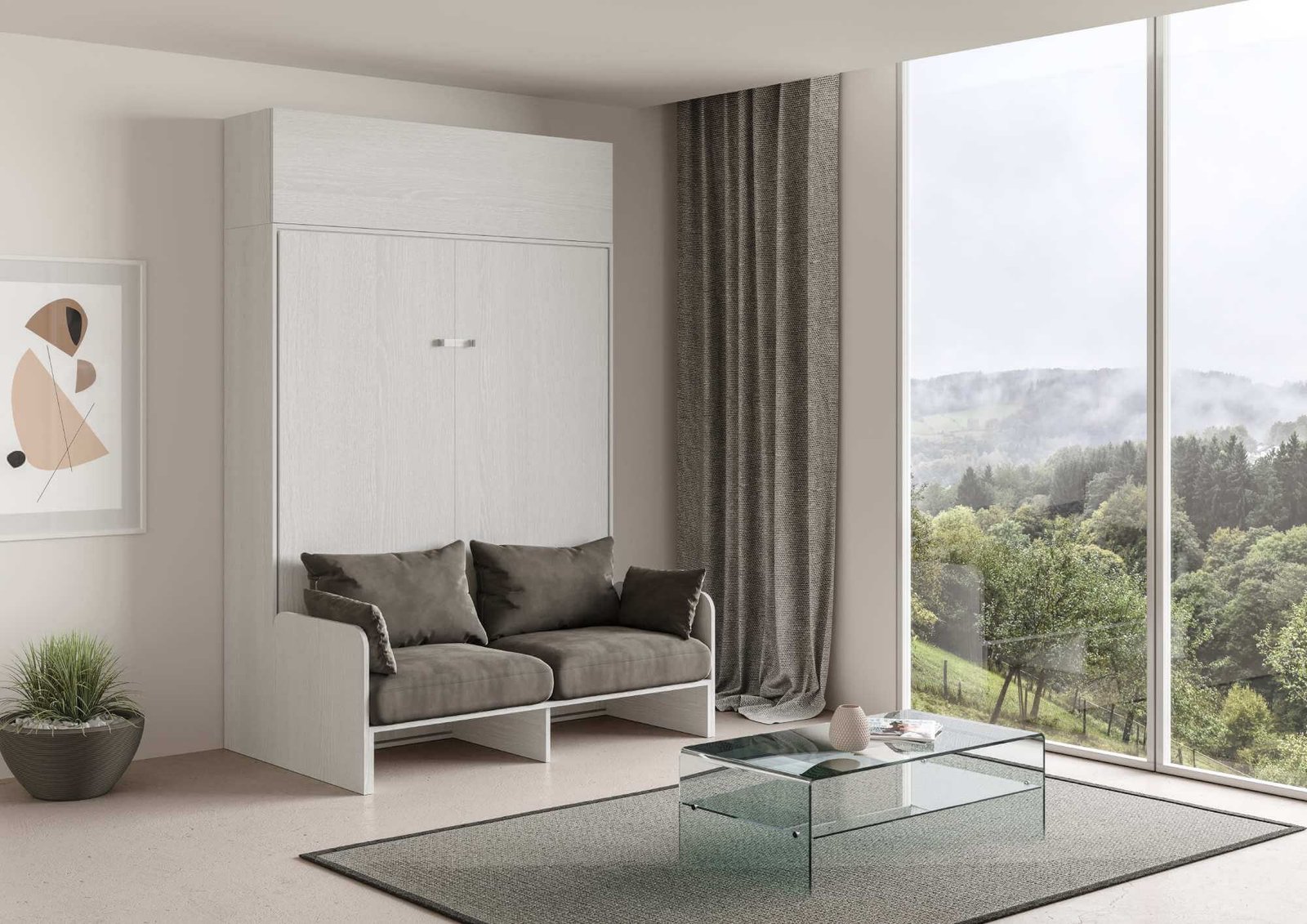 Letto matrimoniale a scomparsa 160 verticale con divano con pensile vasistas – KENTARO