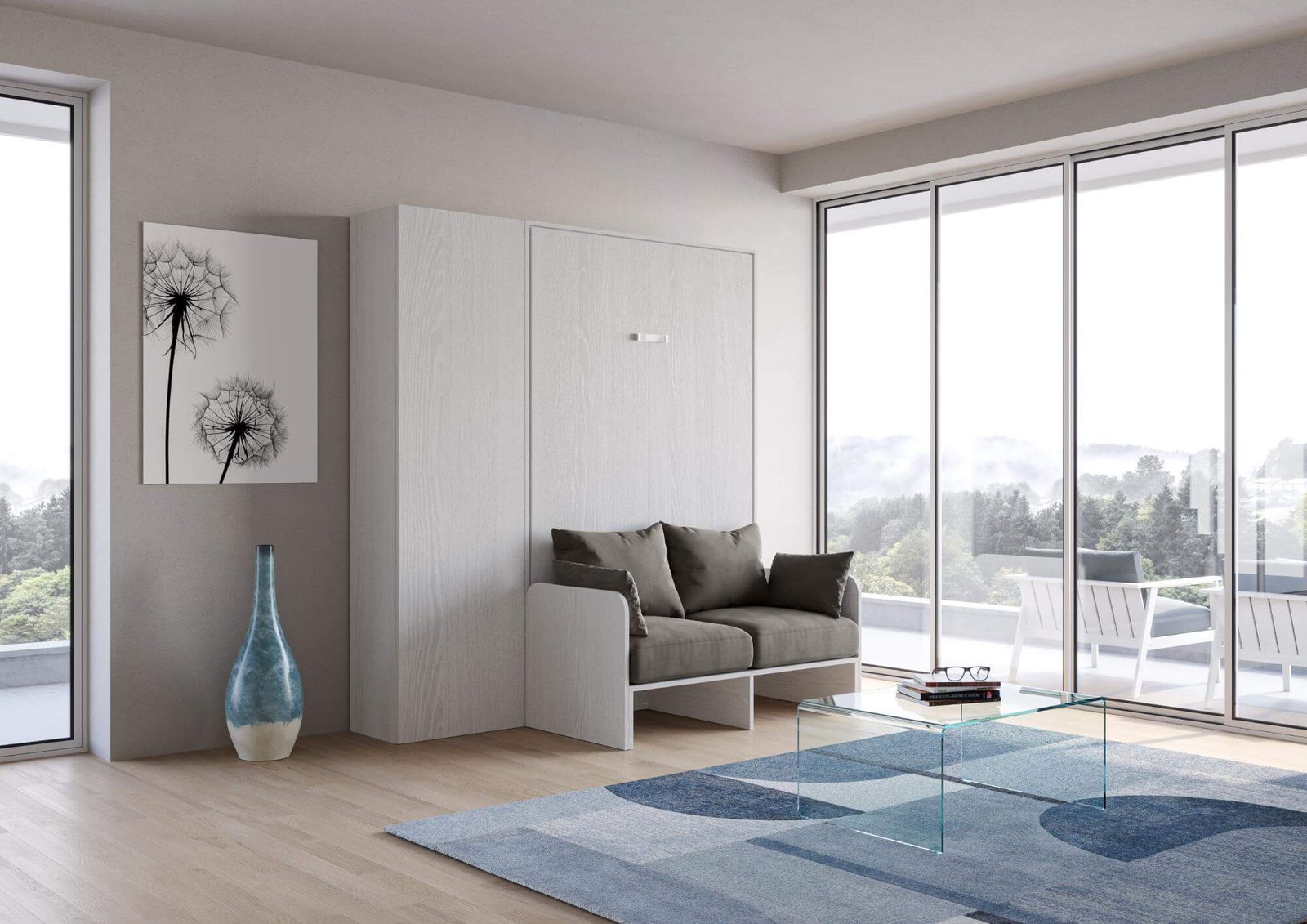 Letto una piazza e mezza a scomparsa 120 verticale con divano con colonna – KENTARO