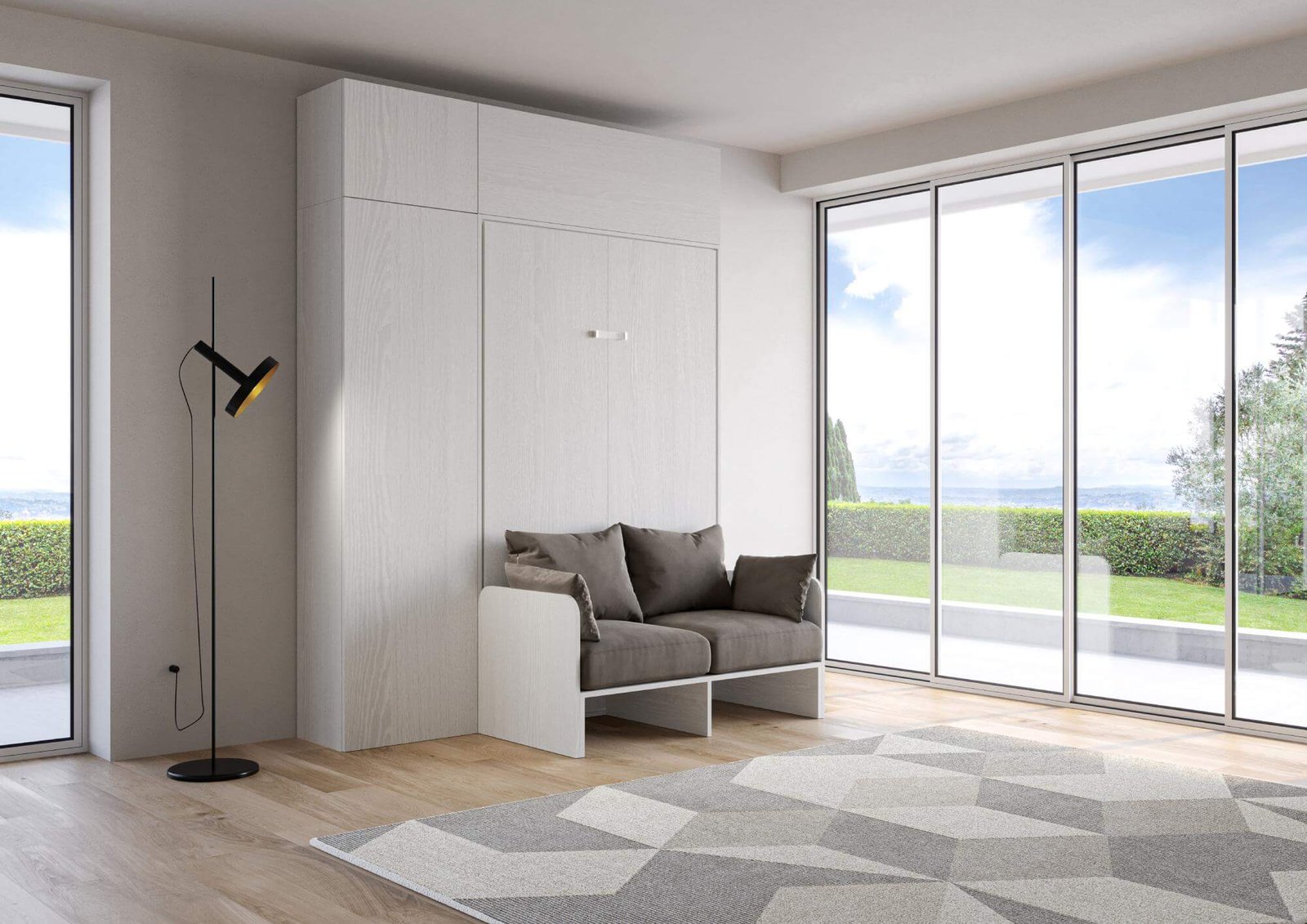 Letto una piazza e mezza a scomparsa 120 verticale con divano con colonna e pensili – KENTARO