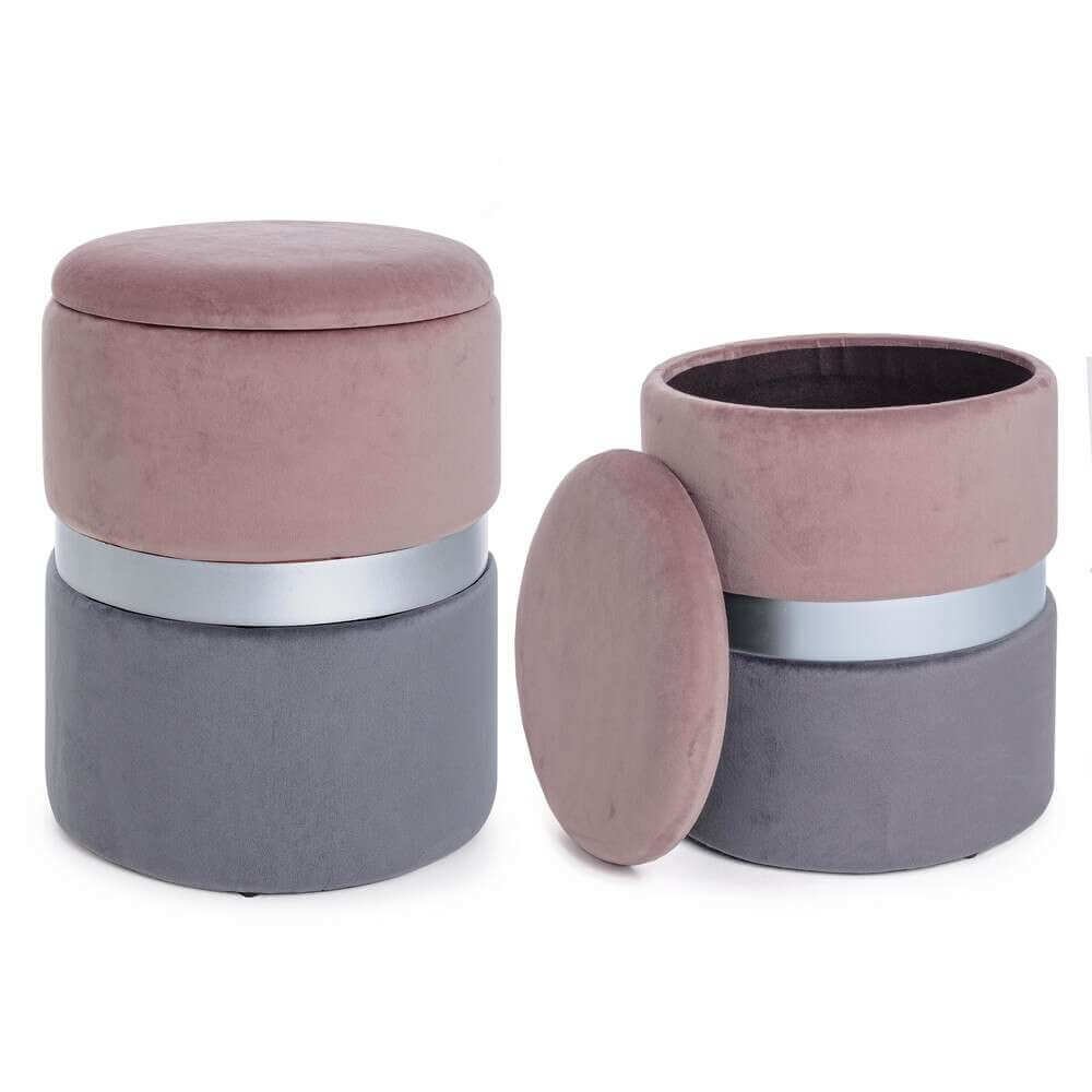 Set 2 Pouf Contenitore in velluto – POLLY