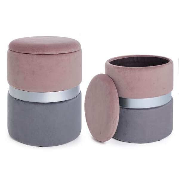 Set 2 Pouf Contenitore in velluto – POLLY