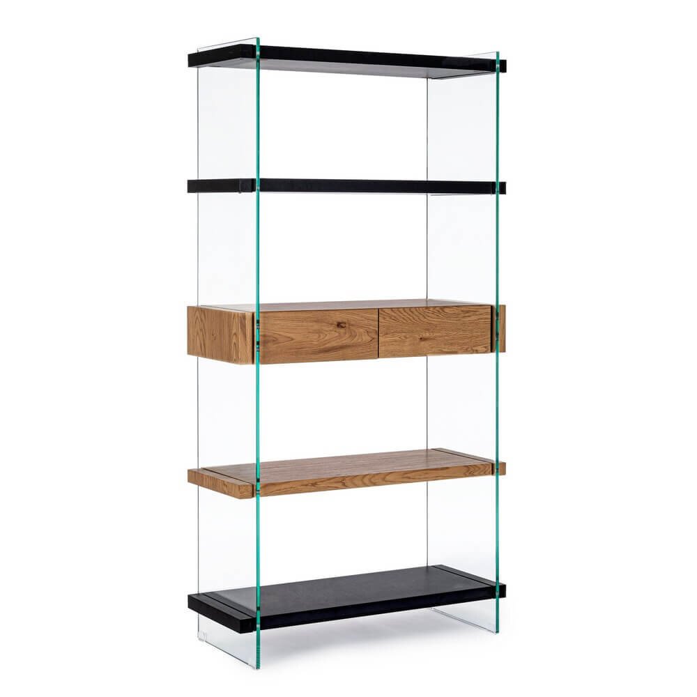 Libreria 4 piani 2 cassetti Wood nera – SARA