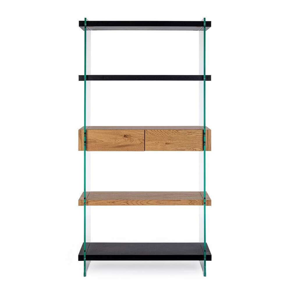 Libreria 4 piani 2 cassetti Wood nera – SARA