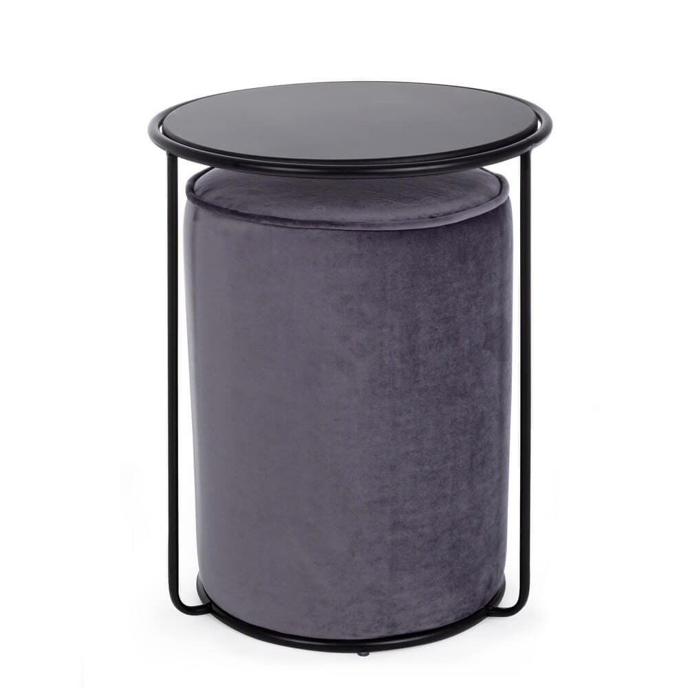 Set 2 Tavolini con Pouf in velluto – BRENDA