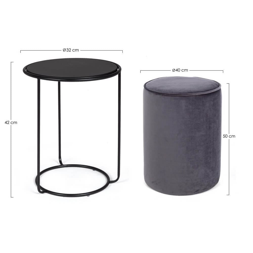 Set 2 Tavolini con Pouf in velluto – BRENDA