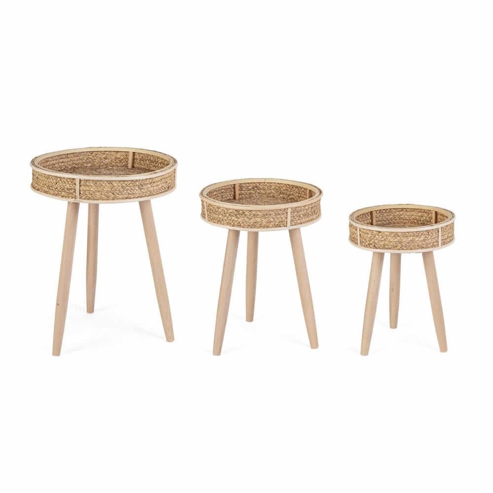 Set di 3 tavolino rotondo naturale (2 pezzi) – NAOMI