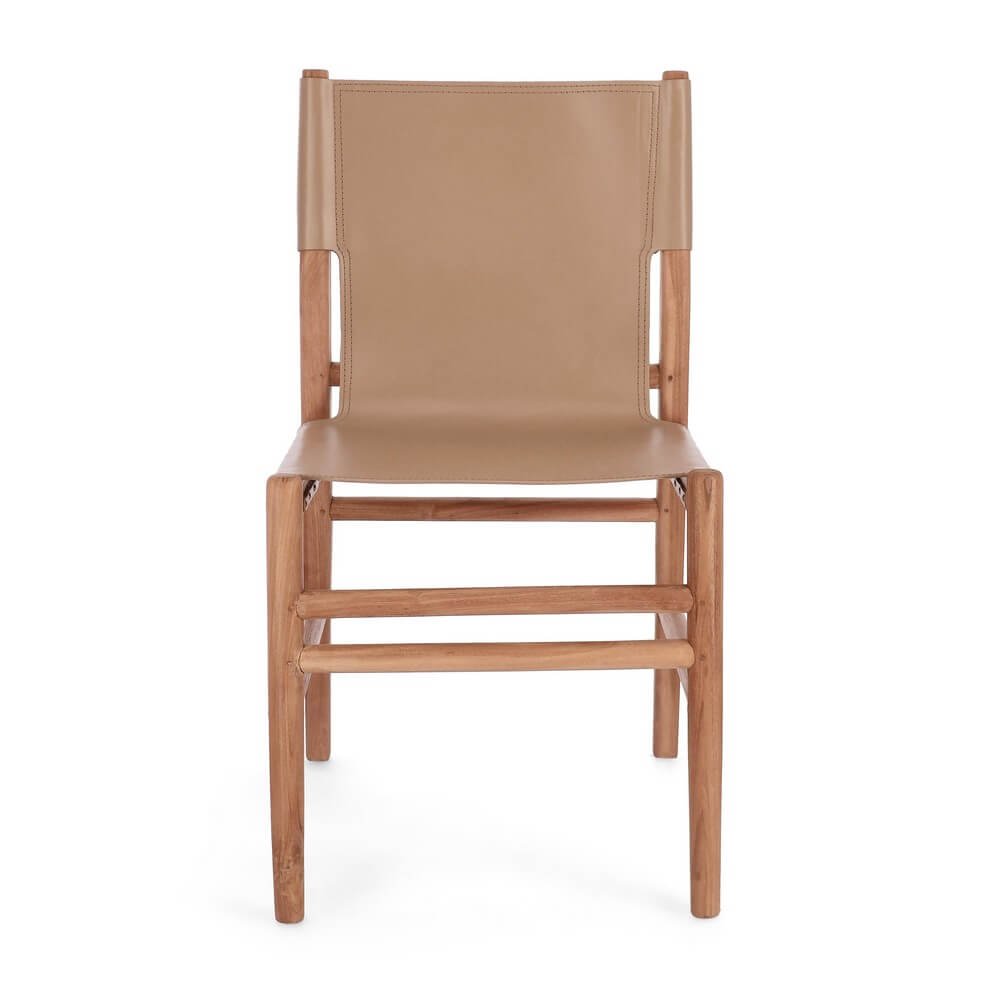 Sedia in teak e vera pelle (2 Pezzi) – PENELOPE