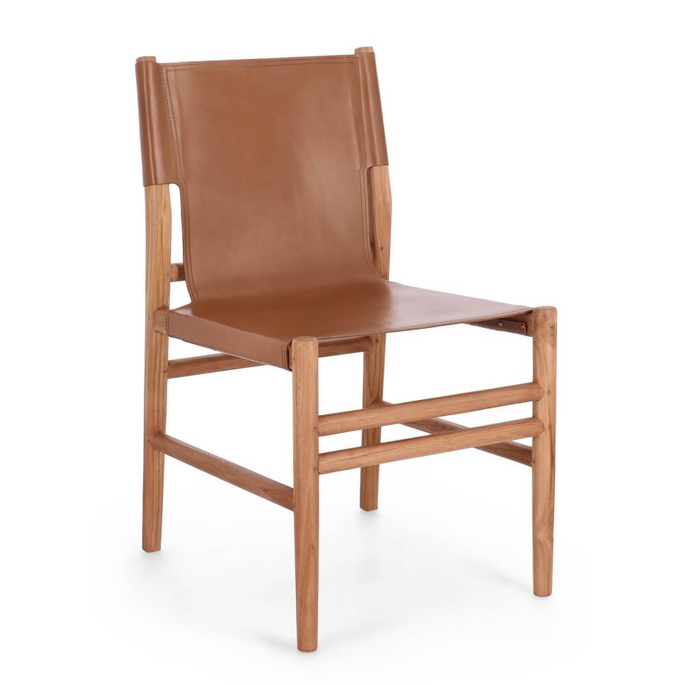 Sedia in teak e vera pelle (2 Pezzi) – PENELOPE