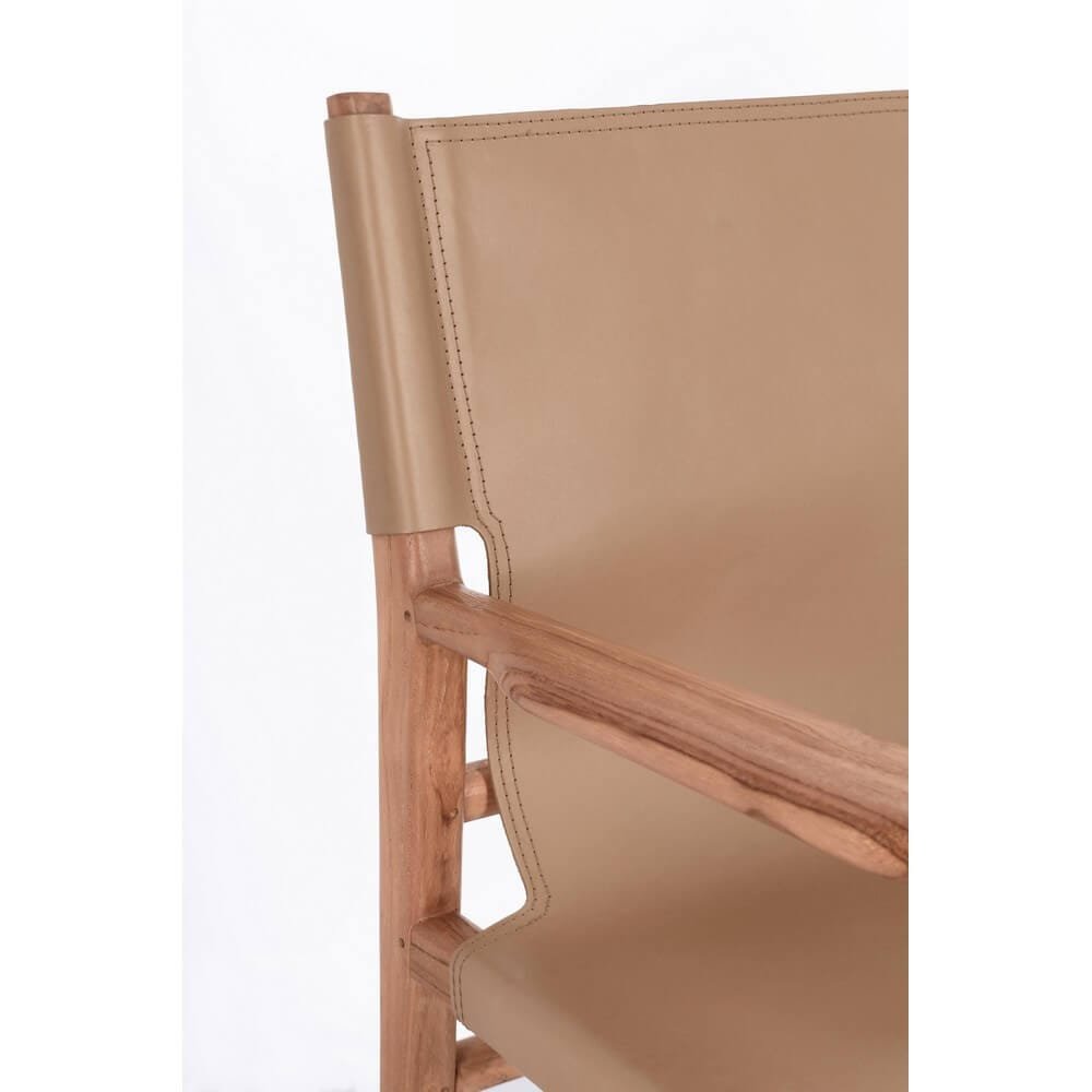 Sedia con braccioli in teak e vera pelle – PENELOPE