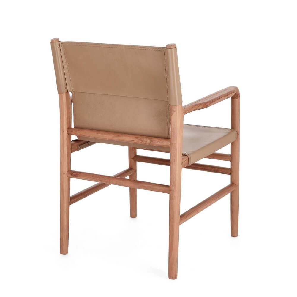 Sedia con braccioli in teak e vera pelle – PENELOPE