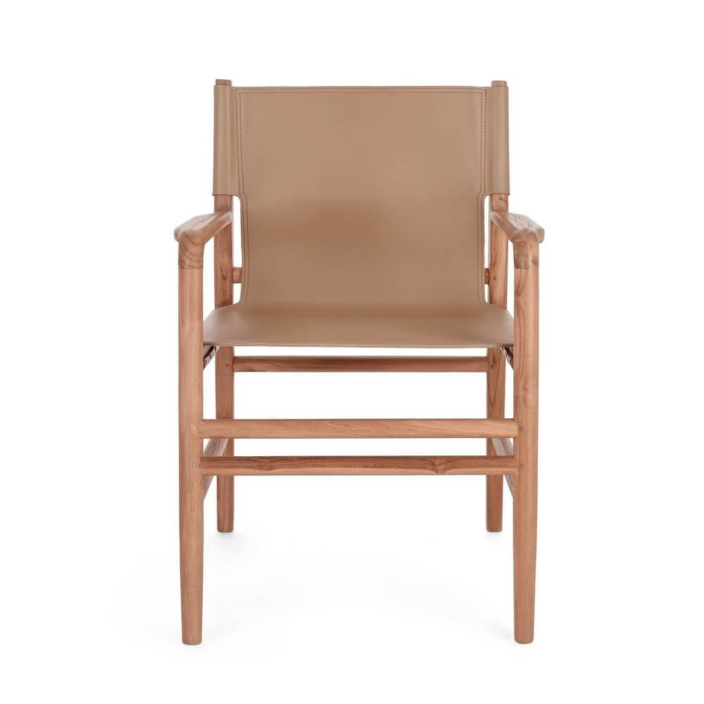 Sedia con braccioli in teak e vera pelle – PENELOPE
