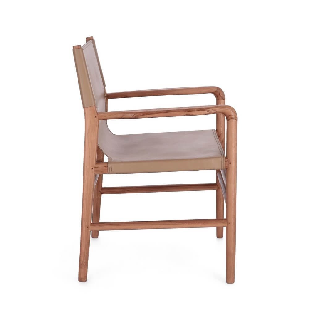 Sedia con braccioli in teak e vera pelle – PENELOPE