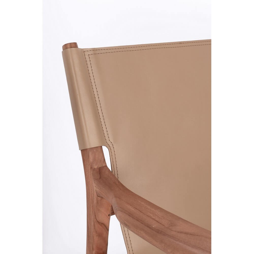 Poltrona Lounge con braccioli in teak e vera pelle – PENELOPE