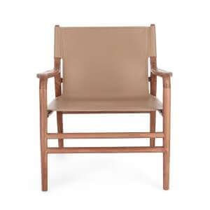 Poltrona Lounge con braccioli in teak e vera pelle – PENELOPE