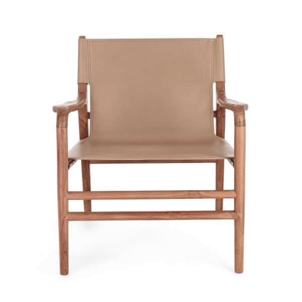 Poltrona Lounge con braccioli in teak e vera pelle – PENELOPE
