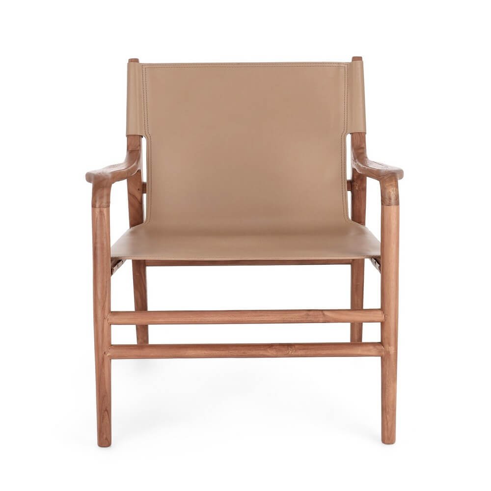 Poltrona Lounge con braccioli in teak e vera pelle – PENELOPE