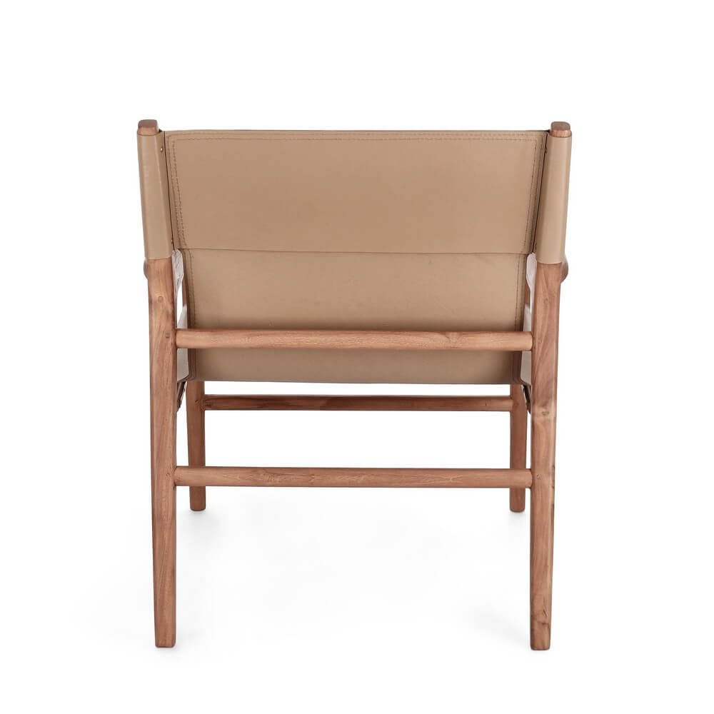 Poltrona Lounge con braccioli in teak e vera pelle – PENELOPE