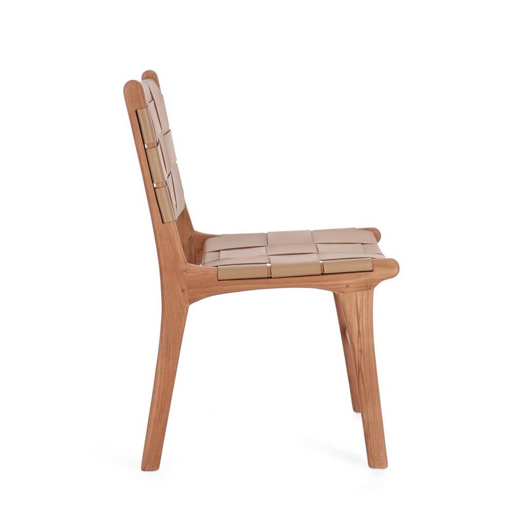 Sedia in teak e vera pelle (2 Pezzi) – PENELOPE
