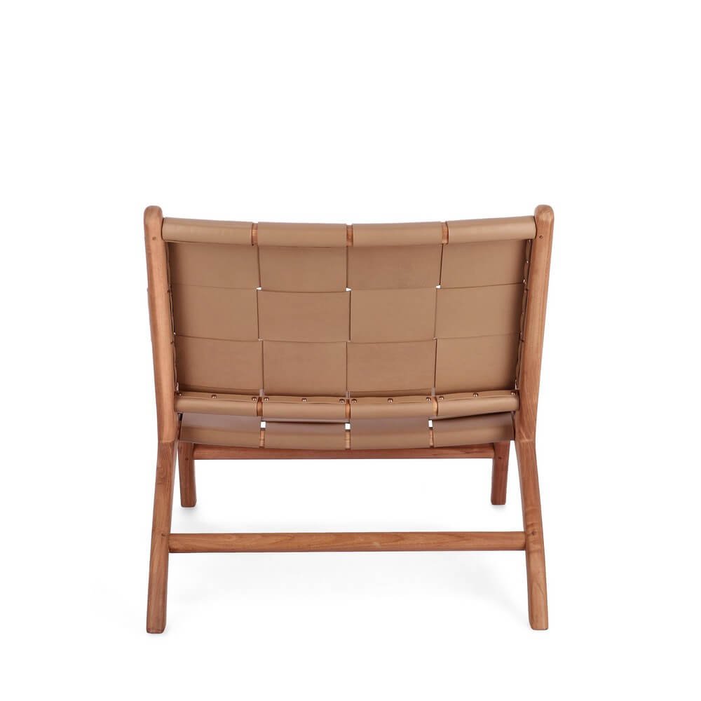 Poltrona Lounge con braccioli in teak e vera pelle – PENELOPE