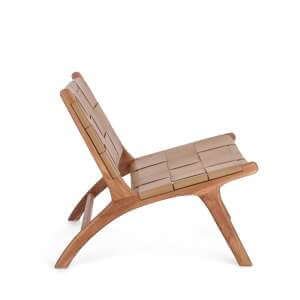 Poltrona Lounge con braccioli in teak e vera pelle – PENELOPE