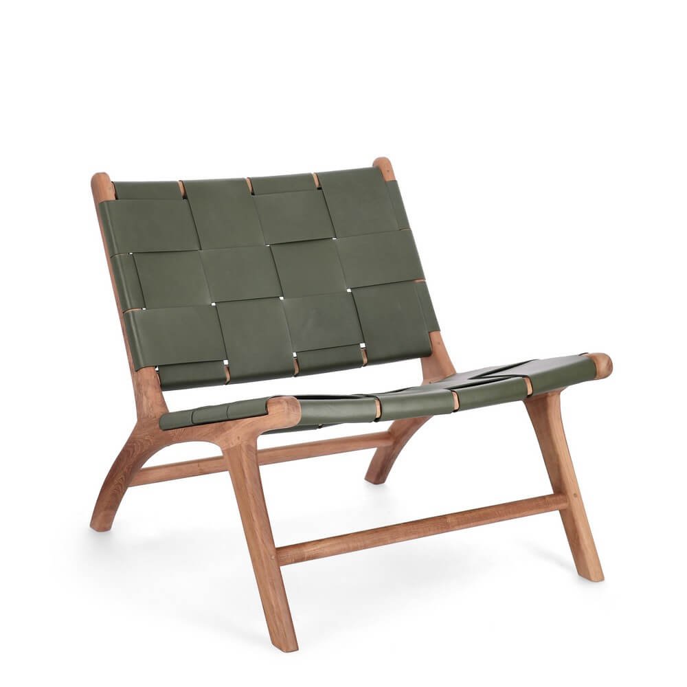 Poltrona Lounge con braccioli in teak e vera pelle – PENELOPE