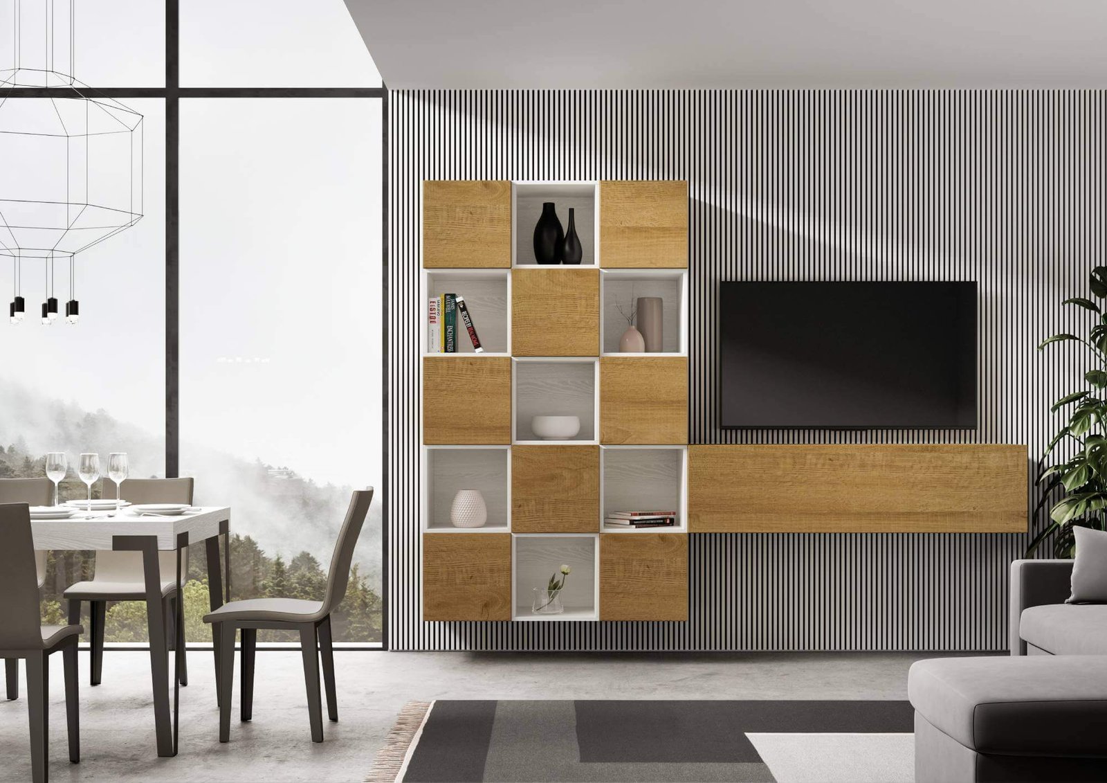 Composizione parete soggiorno A101 L.274 H.200 P.39,2 – ISOKA